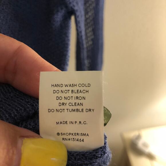 kerisma blue 3/4 length sleeve top sheer knit solid unique Size M/L. - Picture 5 of 5